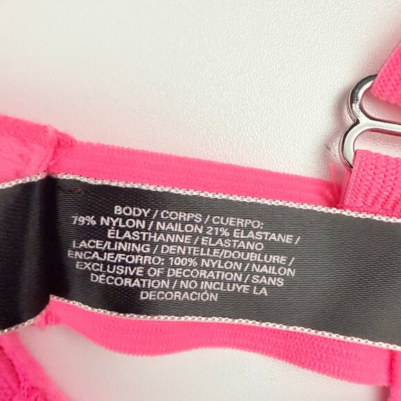 Victoria's Secret Garter Slip Women's Size 34B Neon Pink Lace Boned Corset Teddy - Picture 8 of 15